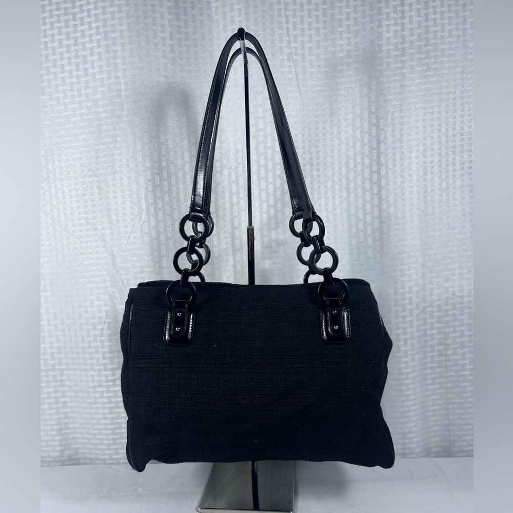 3131: Salvatore Ferragamo Black Woven Fabric Chain Shoulder Bag